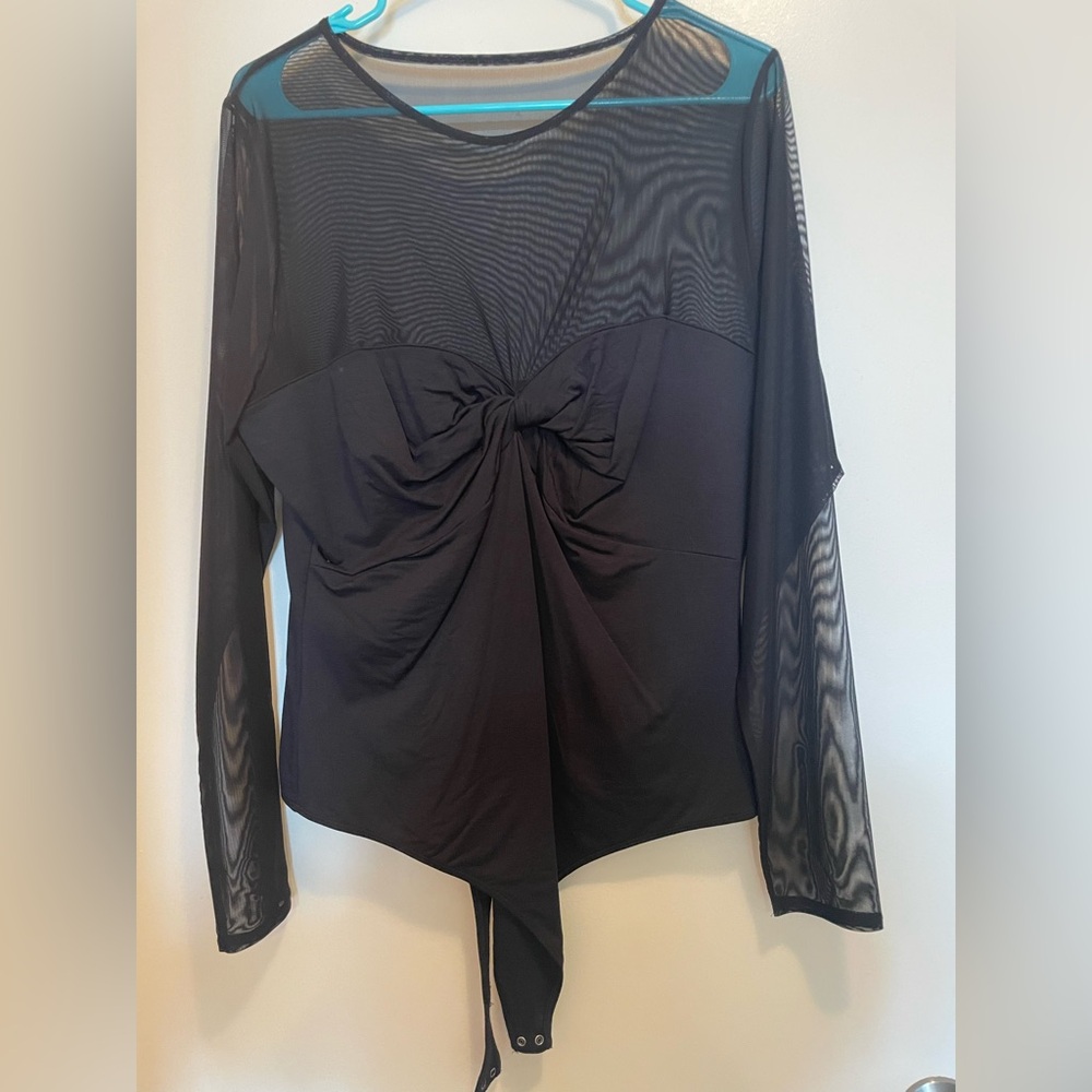 Abercrombie & Fitch Black Mesh Long Sleeve Bodysuit